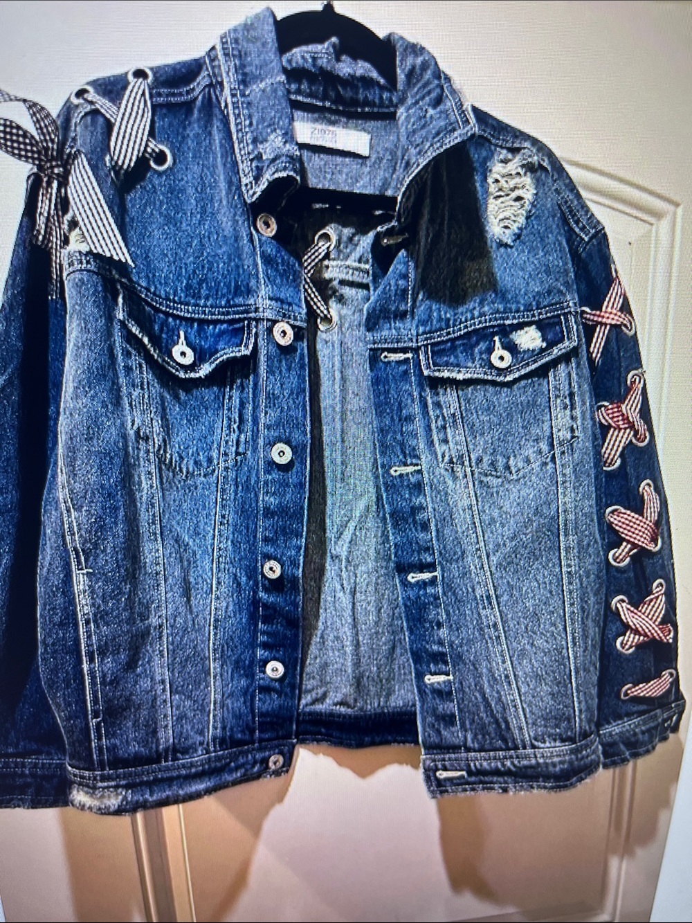 Denim Lace-Up Womens Jacket - Blue